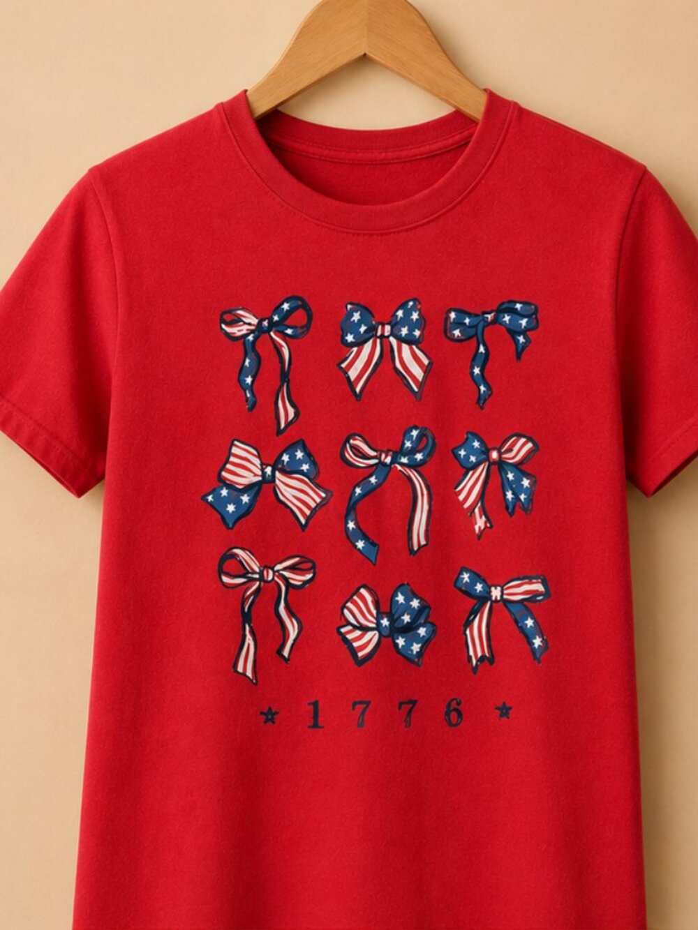 1776 Patriotic Bow Graphic T-Shirt Large Americana Red White Blue Fourth of July